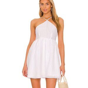 Lovers + Friends White Jenny Mini Halter Top Backless Crinkle Fabric Dress